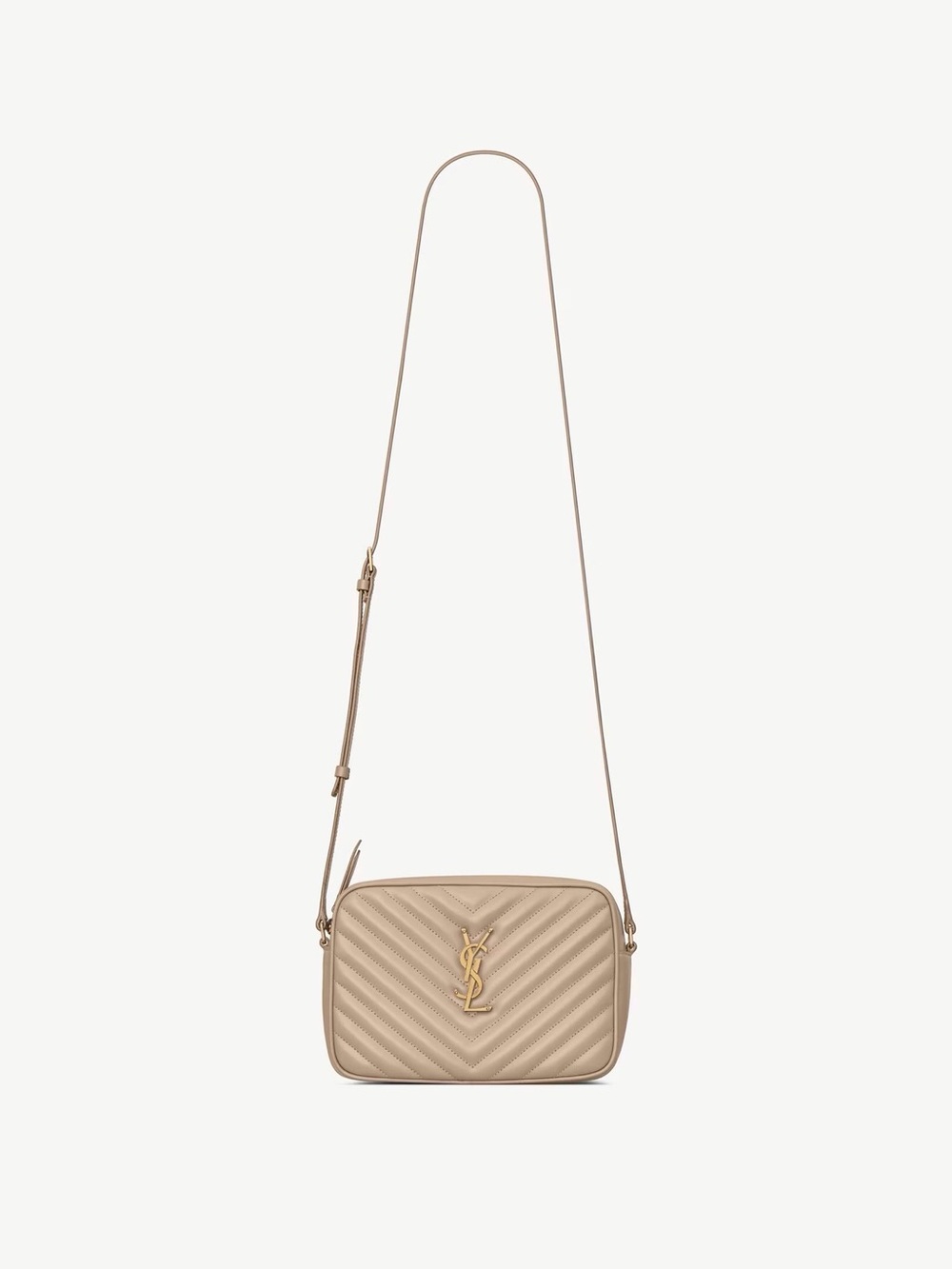 Saint Laurent Sand Quilted Leather Crossbody with Gold YSL Hardware